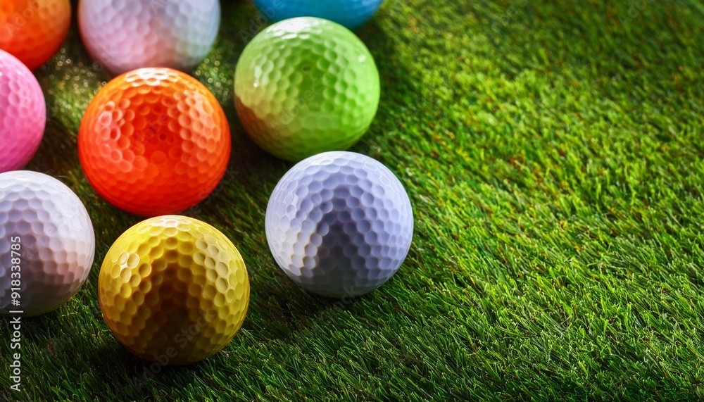 Naklejka premium Colorful golf balls placed on green surface