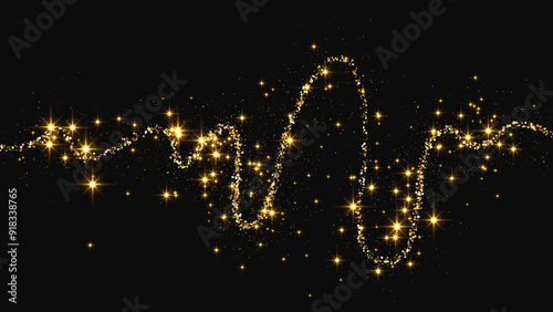 Gold glittering confetti wave and stardust