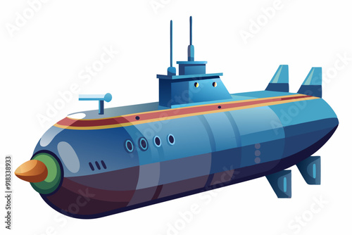 Cartoon Illustration of a Blue Submarine