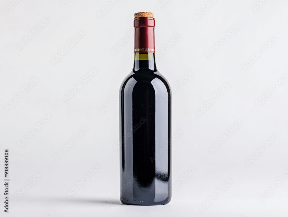 Elegant Wine Bottle with Cork on White Background - Minimalist Beverage Concept Elegant Wine Bottle with Cork on White Background - Minimalist Beverage Concept