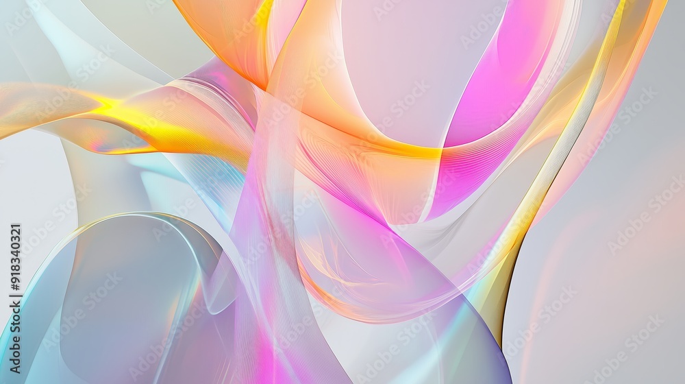 Fototapeta premium A colorful background with swirling shapes reminiscent of plastic strips on a gray background.