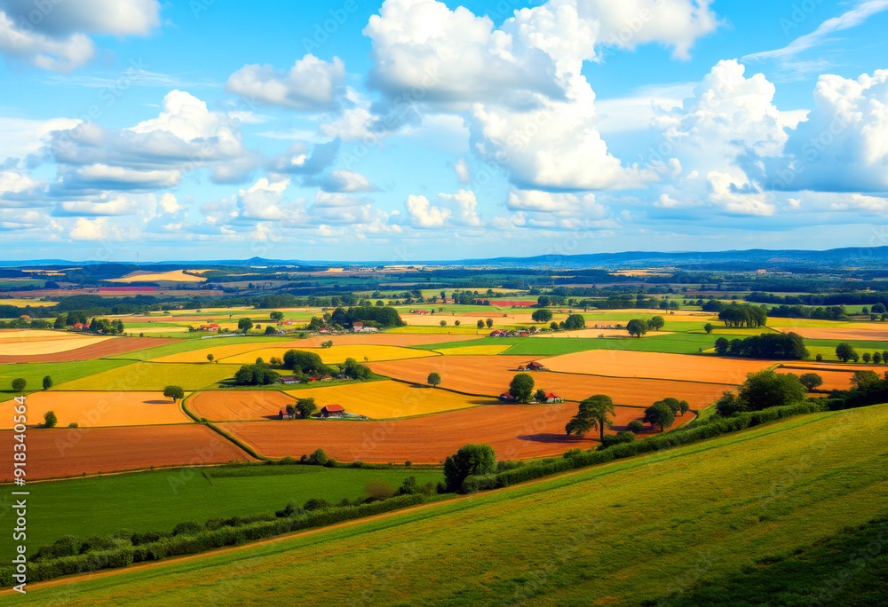 Fototapeta premium Idyllic Countryside with Detailed Farmlands