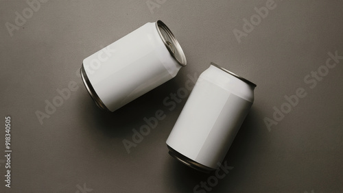 a white can mockup picture with a gray background