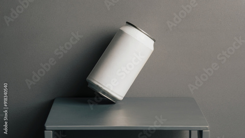 a white can mockup picture with a gray background