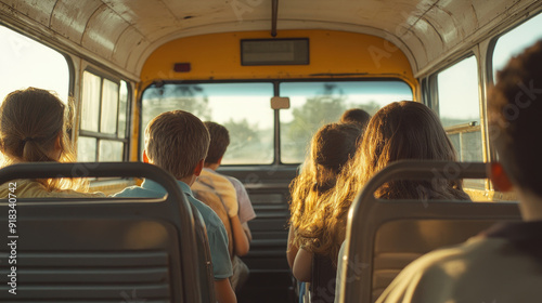 Children Gazing Out of School Bus Windows