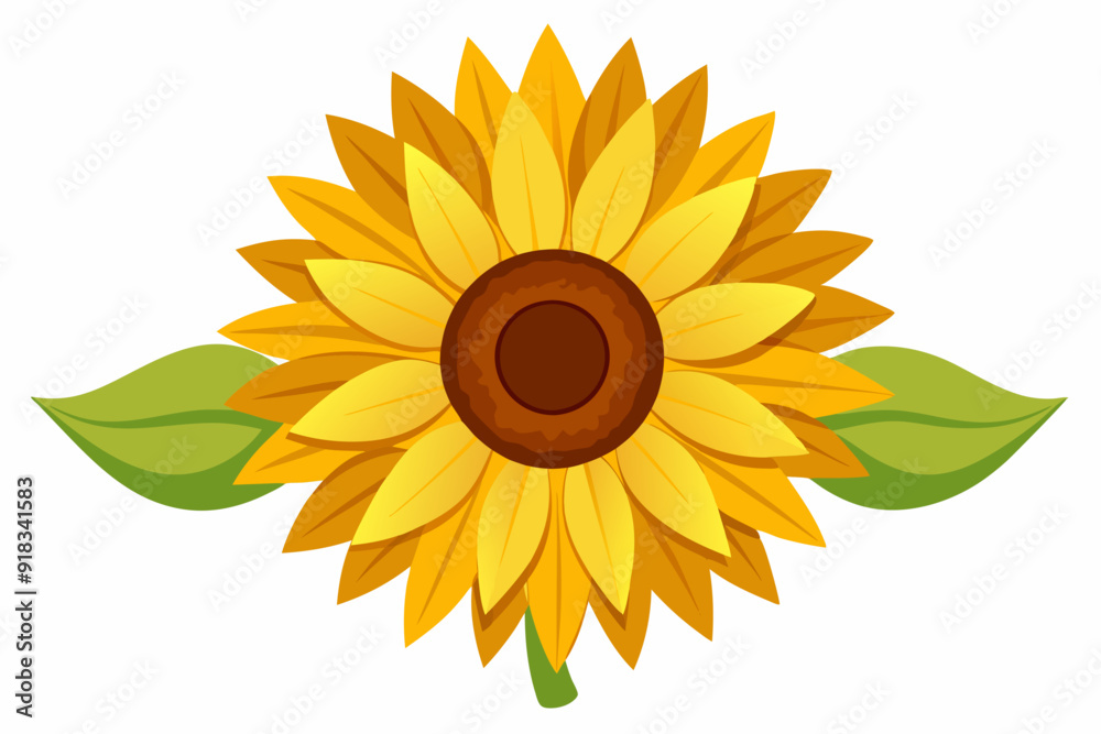 Fototapeta premium A Single Sunflower with Two Green Leaves