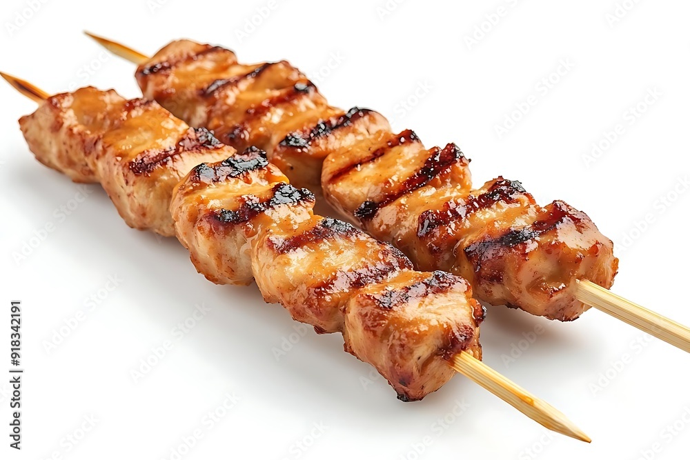 Grilled Chicken Skewers on White Background - Photo Grilled Chicken Skewers on White Background - Photo