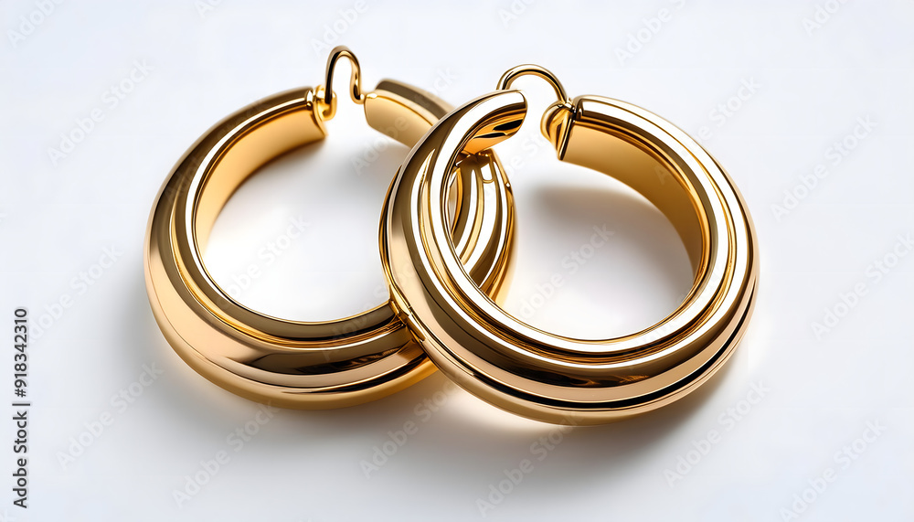 Gold Hoop Earrings on White Background Gold Hoop Earrings on White Background