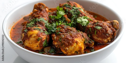 Delicious Chicken Drumsticks in a Spicy Red Sauce with Fresh Cilantro - Photo