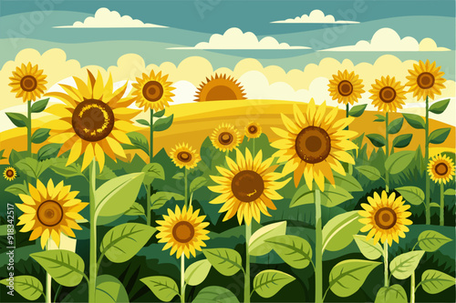 Sunflowers Blooming in a Field Under a Sunny Sky