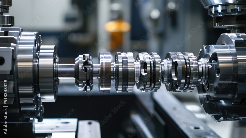 Detailed Close-Up of Engine Block Lathe with Gears in Automotive Manufacturing