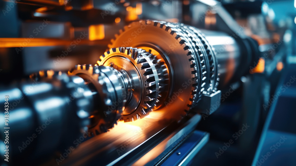 Detailed Close-Up of Engine Block Lathe with Gears in Automotive Manufacturing Detailed Close-Up of Engine Block Lathe with Gears in Automotive Manufacturing