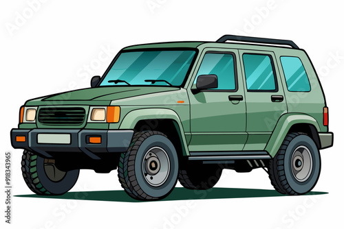 Green SUV with Roof Rack and Large Tires