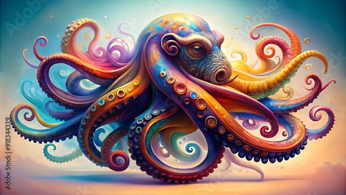 A Symphony of Tentacles: An Abstract Octopus in a Kaleidoscope of Colors  Generative AI photo