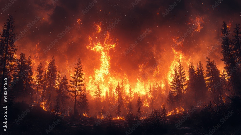Massive wildfire engulfing a forest with flames and smoke rising hyper realistic Massive wildfire engulfing a forest with flames and smoke rising hyper realistic