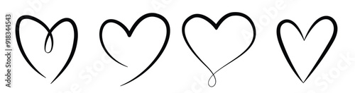 Calligraphic set black hearts.