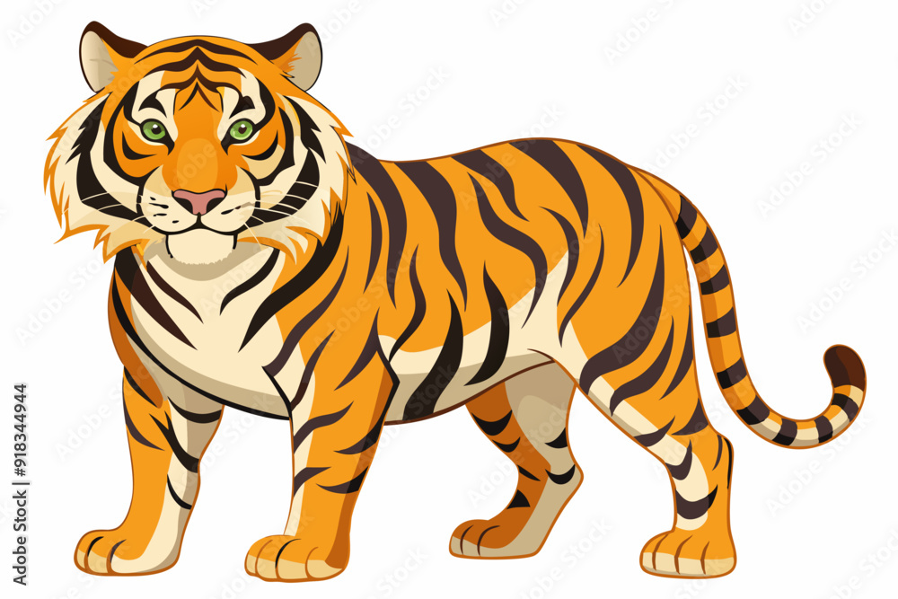 A Cartoon Illustration of a Standing Tiger with Black Stripes A Cartoon Illustration of a Standing Tiger with Black Stripes