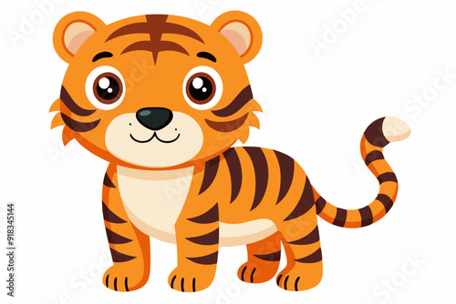 Cartoon Illustration of a Smiling Tiger with Orange and Black Stripes