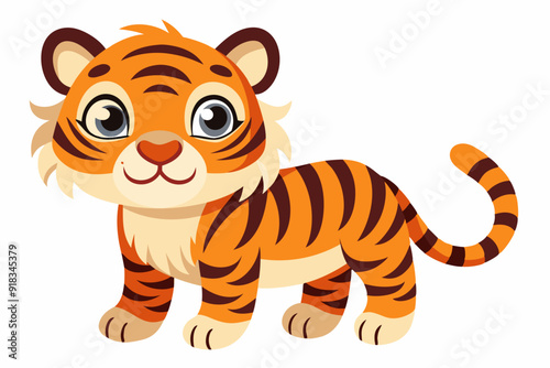 Cartoon Illustration of a Friendly Orange and Black Striped Tiger