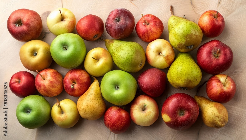 Fresh apples and pears viewed from above Fresh apples and pears viewed from above