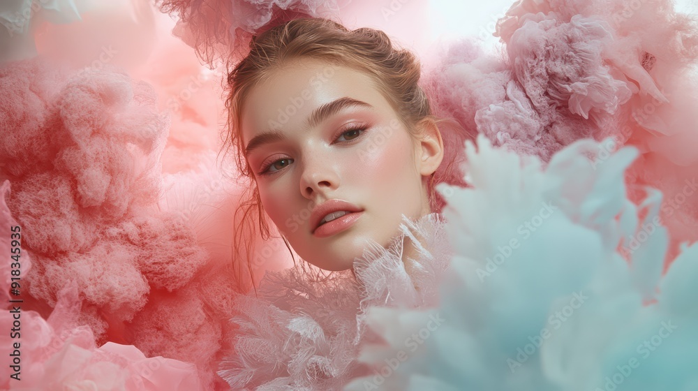 Woman in Pink and Blue Clouds Woman in Pink and Blue Clouds