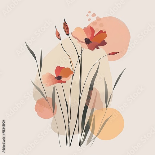 Fototapeta Naklejka Na Ścianę i Meble -  Watercolor style painting of a field of flowers. Floral illustration for cover, card, postcard, interior design, decor or print.