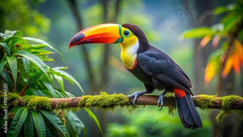 A Vibrant Toucan Perched on a Lush Rainforest Branch  AI Generated