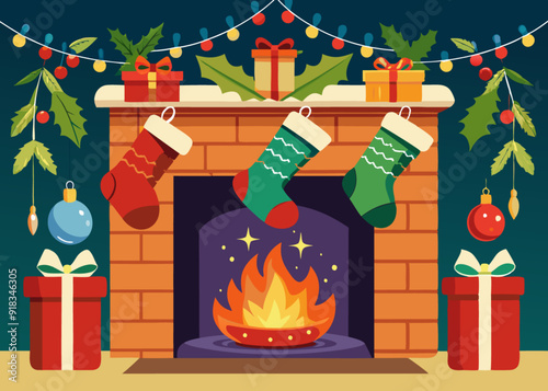 Christmas Stockings Hung on a Fireplace