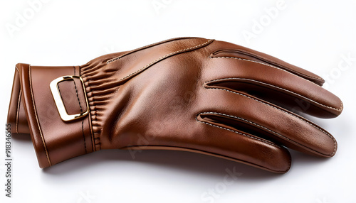 Brown Leather Gloves with Gold Buckle