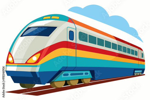 Modern High-Speed Train with Blue and Red Stripes