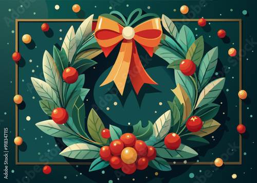 Christmas Wreath with Ribbons and Berries