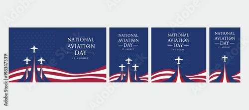 National Aviation Day 19 August vector template banner flyer and social media copy space