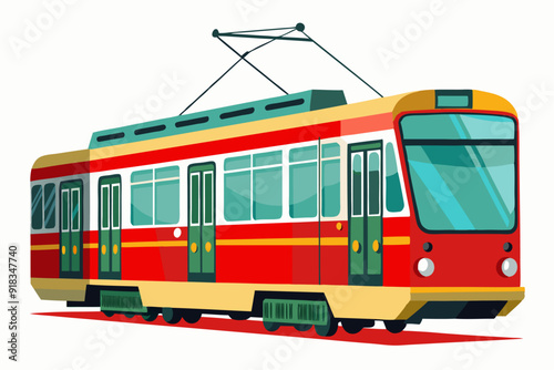 Red and Yellow Tram With Green Doors