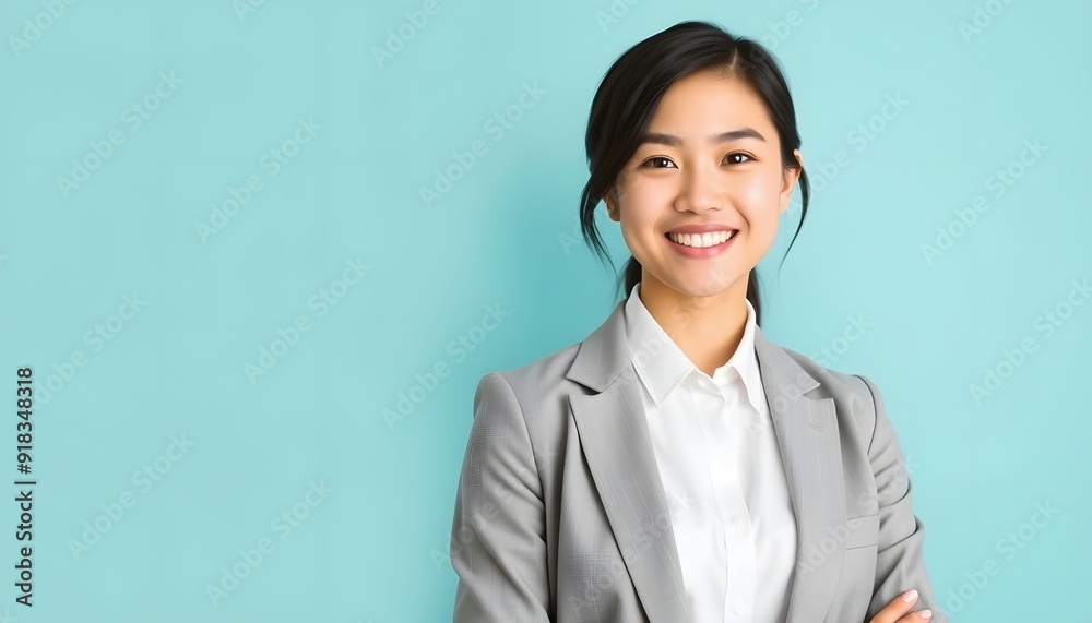 Radiant Professional Woman Smiling Confidently Against a Clean Background Radiant Professional Woman Smiling Confidently Against a Clean Background