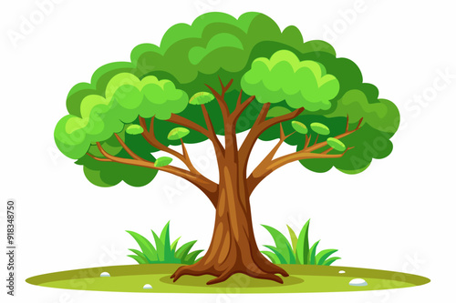 Cartoon Tree with Lush Green Canopy and Brown Trunk