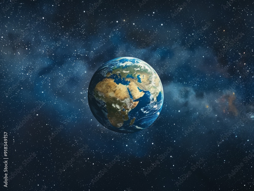 Fototapeta premium Planet Earth depicted in stunning detail, suspended in the boundless void of space, highlighting the diversity of landscapes ,our blue planet in the galaxy, africa continent