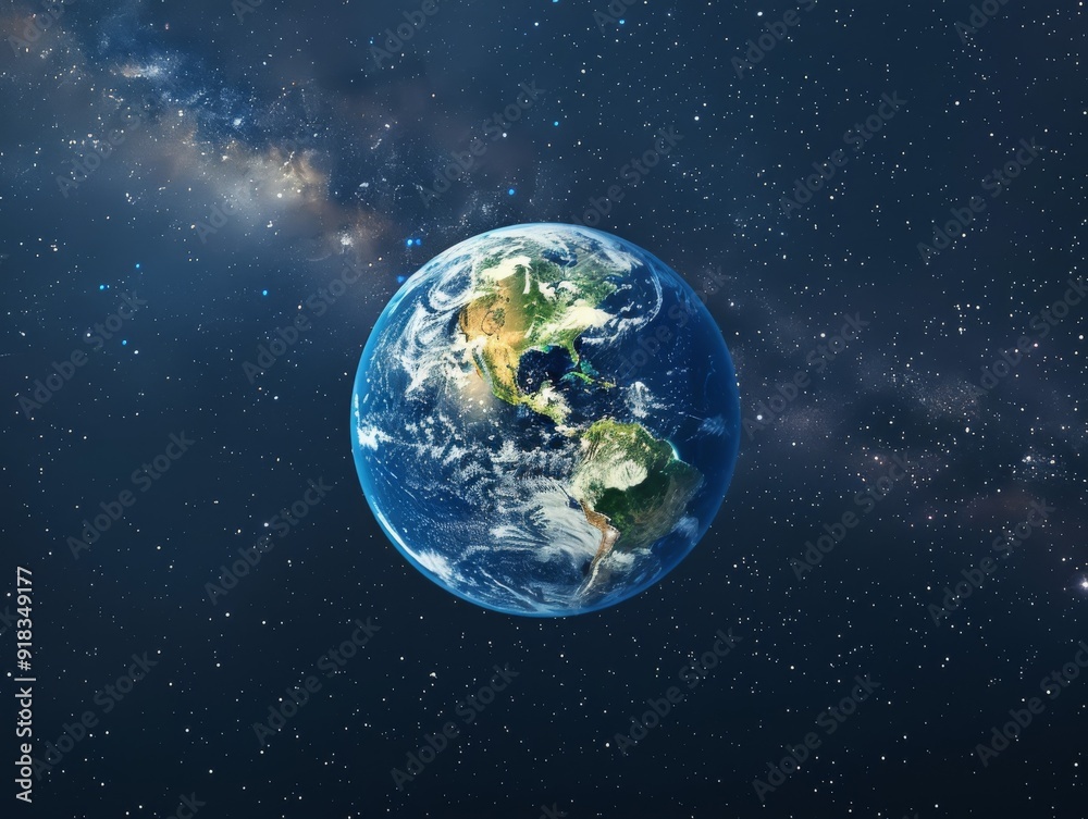 Fototapeta premium Planet Earth depicted in stunning detail, suspended in the boundless void of space, highlighting the diversity of landscapes ,our blue planet in the star galaxy, north south america continent