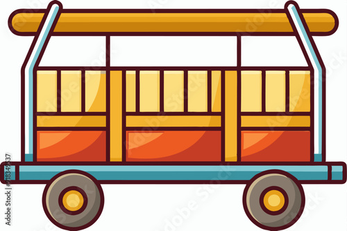 Cartoon Wooden Wagon with Orange and Yellow Boxes