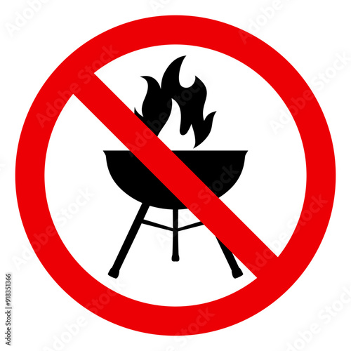 No grill icon, bbq forbidden sign, brazier sign, chargrill icon isolated