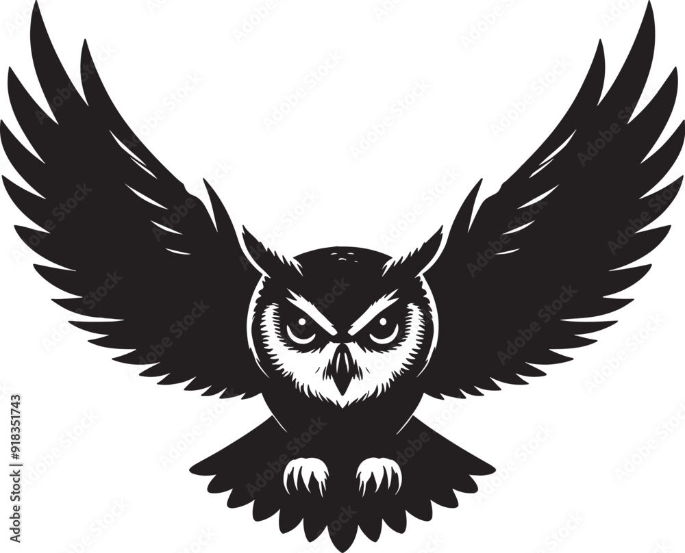 Obraz premium A mysterious vector silhouette of an owl silently gliding through the air