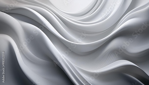 Generative AI illustration of bright white fabric material in wavy layers of abstract background with dark shadows