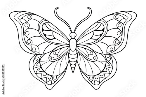 Butterfly Coloring Page Vector Illustration.