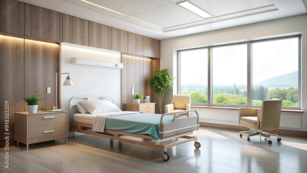 Serene Sanctuary: A Minimalist Hospital Room with Natural Light Generative AI Serene Sanctuary: A Minimalist Hospital Room with Natural Light Generative AI