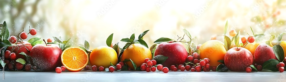 Fresh Fruit Arrangement with Snowfall Illustration Fresh Fruit Arrangement with Snowfall Illustration