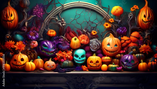  Spooky Halloween Decorations- A close-up of vibrant and eerie Halloween decorations tha_1(285)
