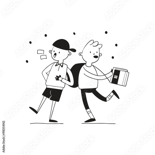 Cartoon Childreans Going Back To School