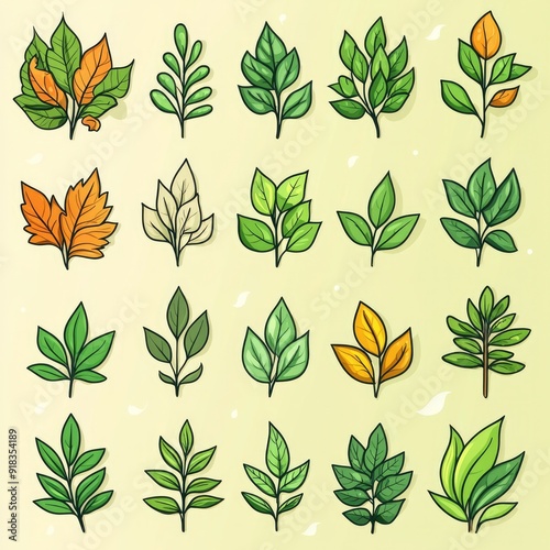 Wallpaper Mural Collection of 20 Hand-Drawn Leaf Illustrations Torontodigital.ca