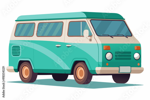 Vintage Teal and White Van with Shadow