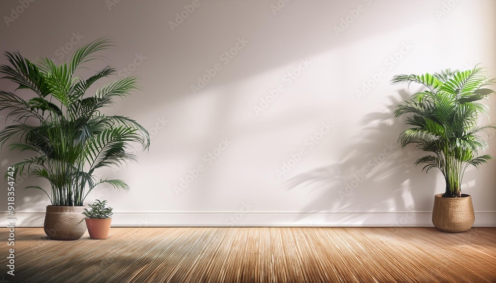 Interior of empty room with potted plants Interior of empty room with potted plants