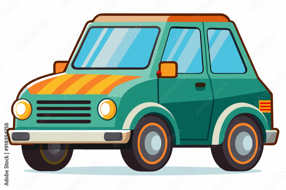 Green Car with Orange Stripes and Wheels Green Car with Orange Stripes and Wheels